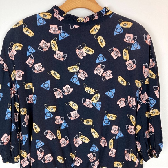 Zara Telephone Print Top Size Medium - Picture 4 of 10